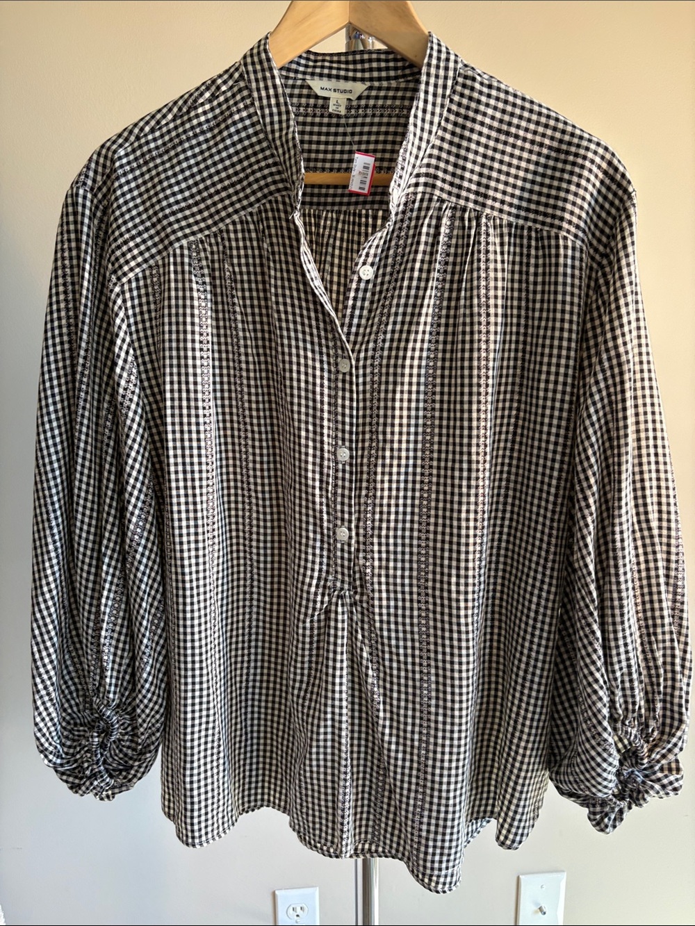 Max Studio Black & White Gingham Button-Front Blouse